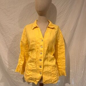 Pale Yellow 100% Linen Button-Up Jacket
